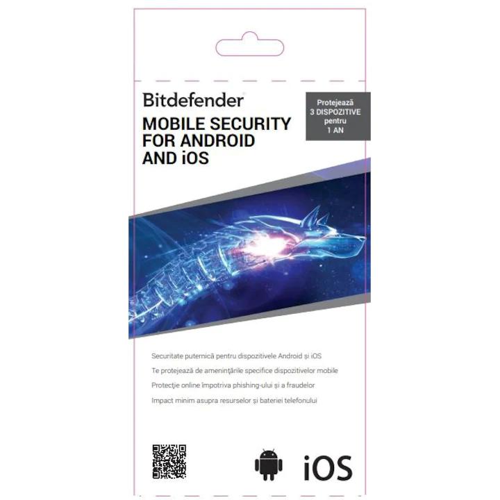 Bitdefender Android & iOS Mobile Security, 1 an, 3 dispozitive, licenta retail
