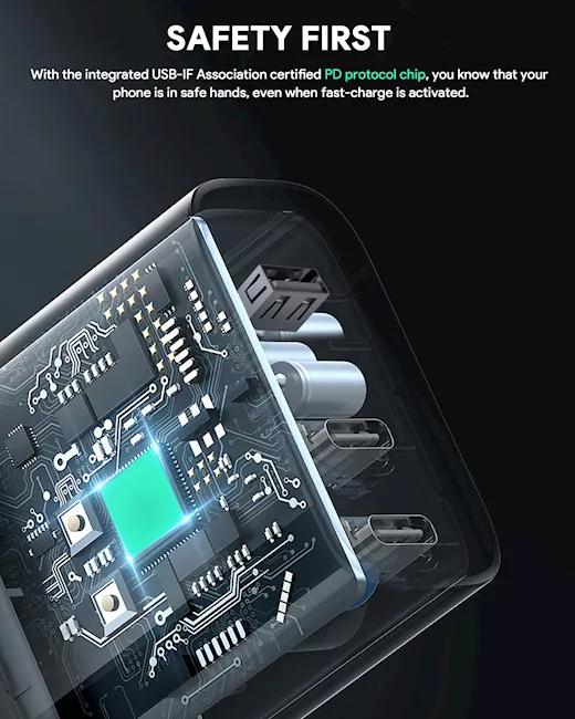 Alimentator retea Aukey, PA-B7O BK, 140W, fast charge, 2 x USB-C, 1 x USB-A, negru 5 Alimentator retea Aukey, PA-B7O BK, 140W, fast charge, 2 x USB-C, 1 x USB-A, negru - imagine 5