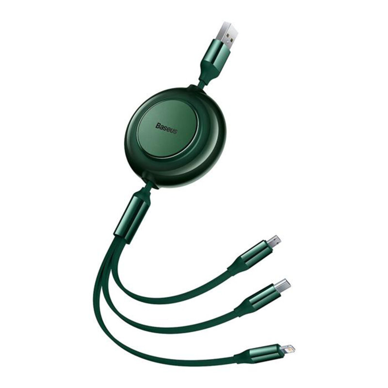 Cablu de incarcare Baseus Bright Mirror 2, cablu Micro USB / Lightning / USB-C 3 in 1, 3,5 A, 1,1 m, verde