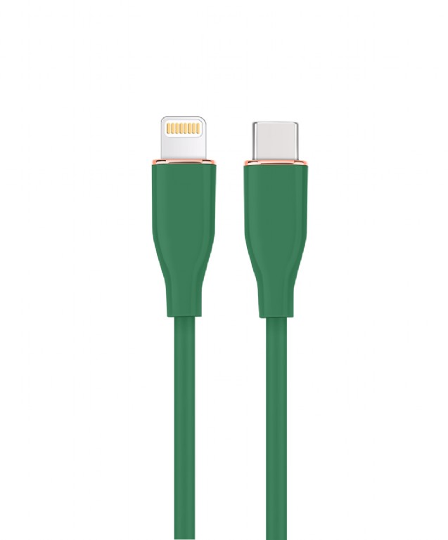 Cablu alimentare si date GEMBIRD, pentru smartphone, USB 2.0 Type-C (T) la Lightning (T), 20W, 1.5m, protectie silicon, verde