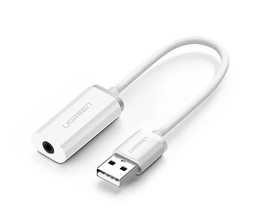 Adaptor Audio Ugreen US206 Jack 3.5mm la Usb, alb 1 Adaptor Audio Ugreen US206 Jack 3.5mm la Usb, alb