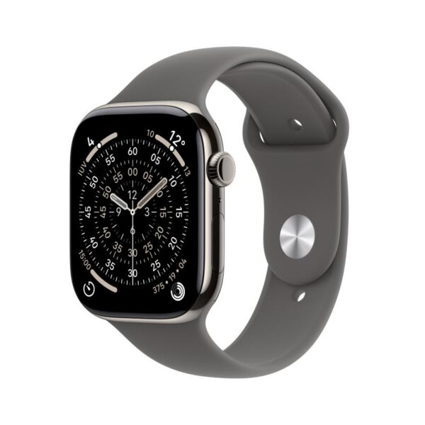 Apple Watch 11 GPS + Cellular, Carcasa Natural Titanium 42mm, Stone Grey Sport Band – S/M