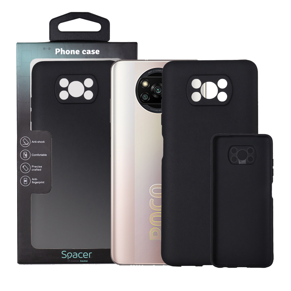 Husa de protectie Spacer pentru Xiaomi Pocophone X3 Pro 5G, material flexibil TPU, Negru