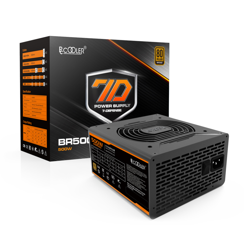 Sursa Pccooler 500W real GI-BR500, ventilator 120mm PWM, 80 Plus Bronze, 2x PCI-E 6+2, 6x S-ATA