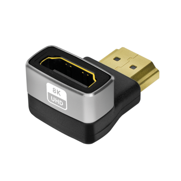 Adaptor video LOGILINK, HDMI (T) la HDMI (M), conectori auriti, rezolutie maxima 8K (7680 x 4320) la 60 Hz, 90 grade, negru-gri