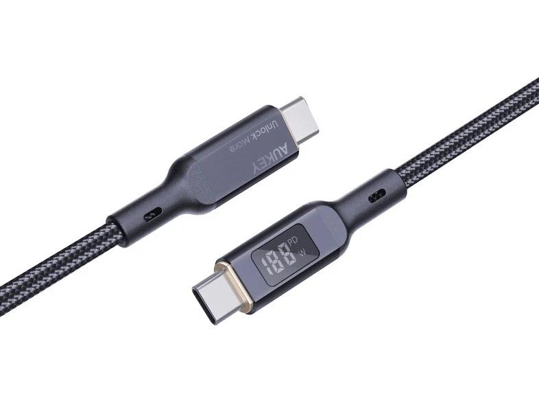 Cablu de date, Aukey, Nylon, USB-C la USB-C, PD 100W, 1.8m, LED, Negru 3 Cablu de date, Aukey, Nylon, USB-C la USB-C, PD 100W, 1.8m, LED, Negru - imagine 3