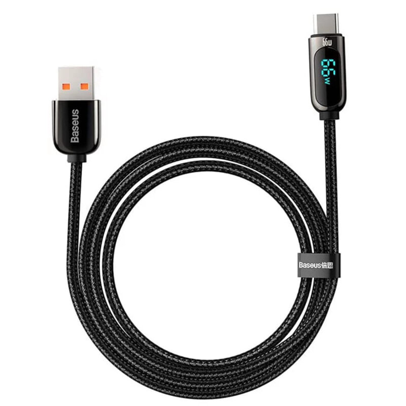 Cablu Baseus Display, USB la USB-C, Fast Charging, 66W, 2m, Negru