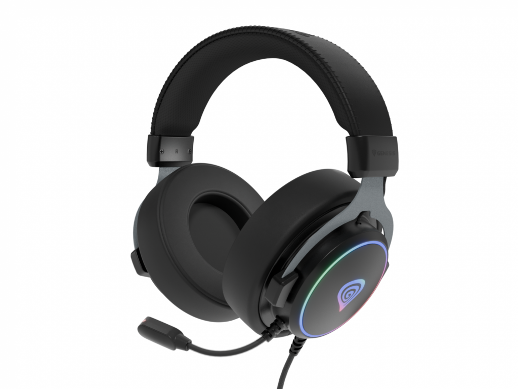 Casti Gaming cu fir Genesis NEON 764, Over-Ear, Virtual 7.1, Stereo, 50mm Driver, Microfon Dynamic Omnidirectional, Control Volum, Mute, EQ, LED pe Fir, Cablu 2.2m, Compatibil PC, USB-A, Negru