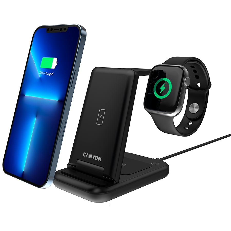 Incarcator Wireless Canyon WS-304 pliabil 3in1 15W, Negru 4 Incarcator Wireless Canyon WS-304 pliabil 3in1 15W, Negru - imagine 4