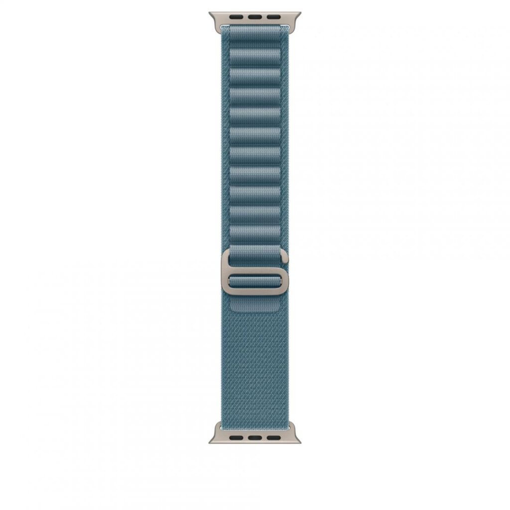 Curea pentru Apple Watch 49mm, Light Blue Alpine Loop – Small – Natural Titanium Finish