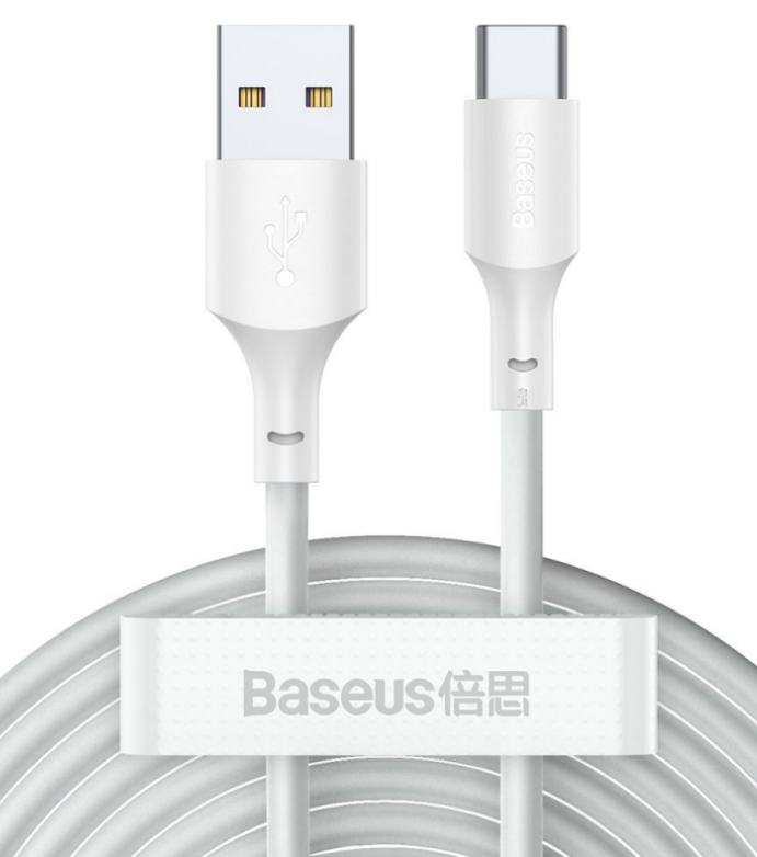 Cablu Date si Incarcare Baseus USB la USB Type-C, 1.5 m, 40W, 5A, (Set 2 Bucati), TZCATZJ-02, Alb