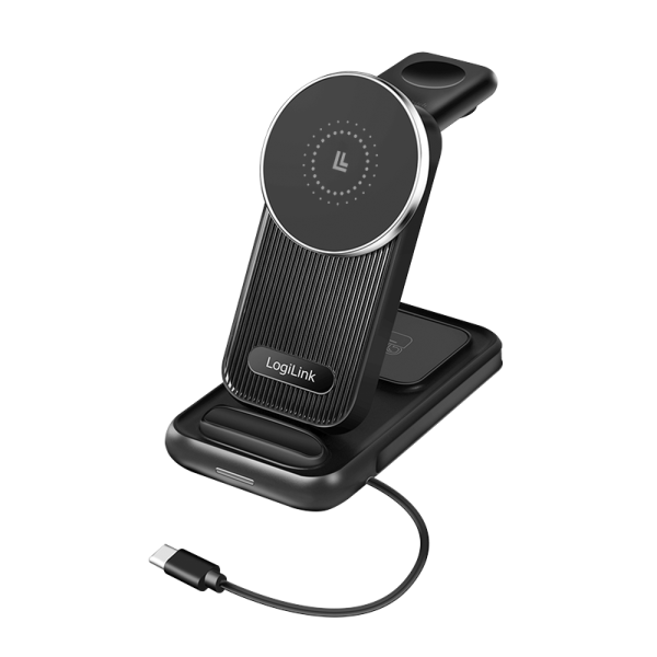 Statie de incarcare wireless USB-C 4 in 1 compatibila cu Apple MagSafe 20.5W Negru, Logilink, I-CHARGE-WR420
