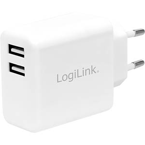 Incarcator Retea LogiLink 2xUSB-A 12W, Alb, 8x4x3cm, pentru 2 dispozitive