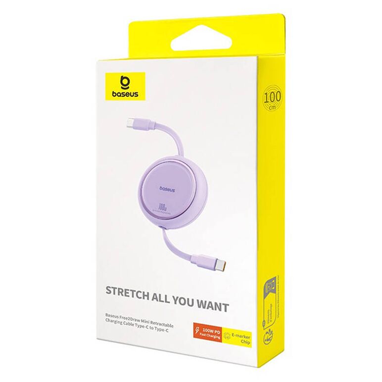 Cablu Baseus Free2Draw Mini, Retractabil, USB-C la USB-C, 100W, 1m, Violet 2 Cablu Baseus Free2Draw Mini, Retractabil, USB-C la USB-C, 100W, 1m, Violet - imagine 2