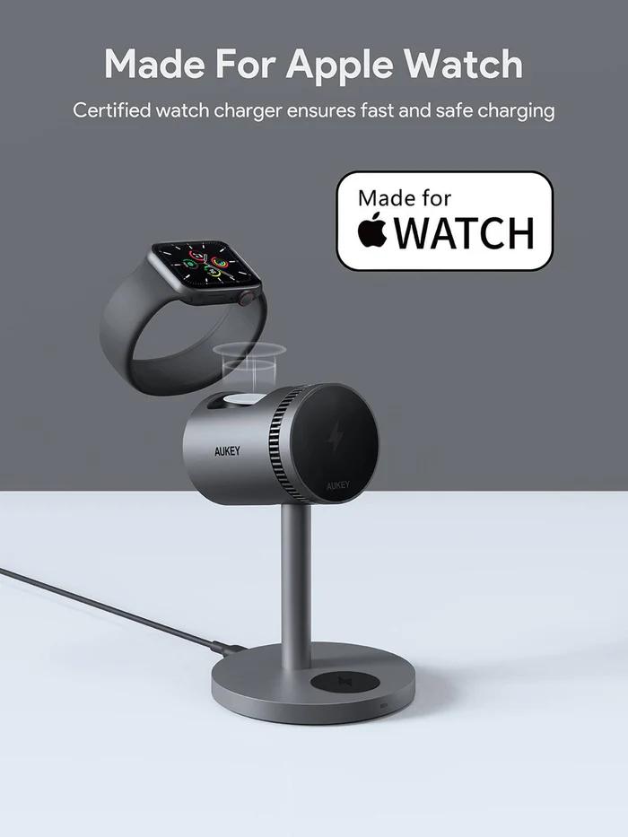 Incarcator AUKEY LC-MC311 3-in-1 desktop magnetic wireless charger, QI 2.0, 30W 2 Incarcator AUKEY LC-MC311 3-in-1 desktop magnetic wireless charger, QI 2.0, 30W - imagine 2