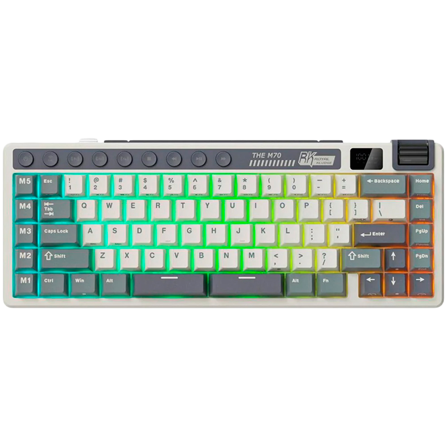 Tastatura Gaming Royal Kludge RK-M70, Beige switch, iluminare RGB, Wired, Wireless 2.4Gzh, Bluetooth Multicolor