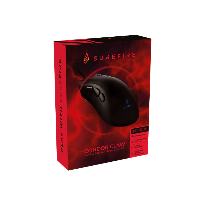 Mouse gaming SureFire Condor Claw, iluminare RGB, 8 butoane, Negru 3 Mouse gaming SureFire Condor Claw, iluminare RGB, 8 butoane, Negru - imagine 3