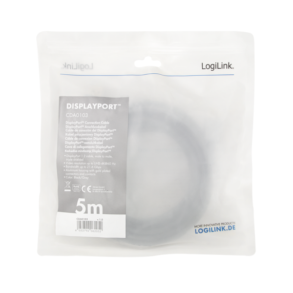 Cablu LogiLink DisplayPort 4K/60 Hz, DP/M la DP/M, aluminiu. 5m 5 Cablu LogiLink DisplayPort 4K/60 Hz, DP/M la DP/M, aluminiu. 5m - imagine 5