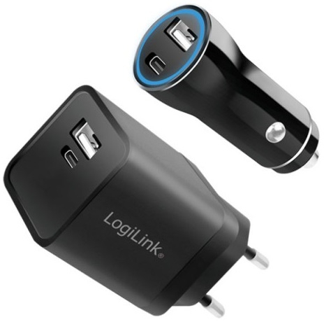 Set de incarcare USB, 1x USB-C, 1x USB-A, 15 W, negru