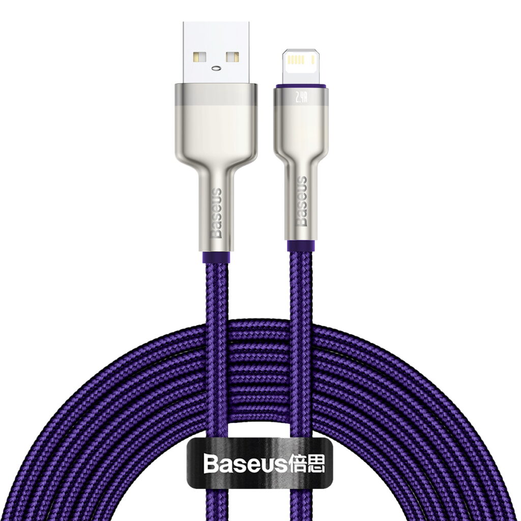 Cablu alimentare si date Baseus, Cafule Metal, Fast Charging, USB la tip Lightning 2.4A braided, 2 m, Violet