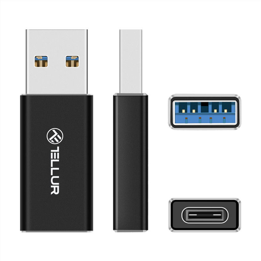 Adaptor Tellur USB-A (tata) la USB-C (mama), aluminiu