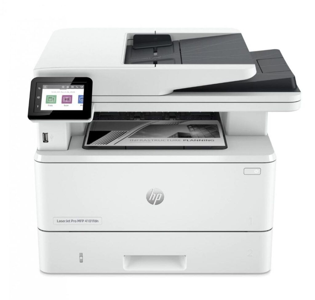 Multifunctional laser monocrom HP Laserjet 4102FDN, dimensiune A4 Printare, Copiere, Scanare, Fax, Duplex, viteza 40ppm, rezolutie max 1200 x 1200dpi, alimentare hartie 350 coli, + 50 coli DADF