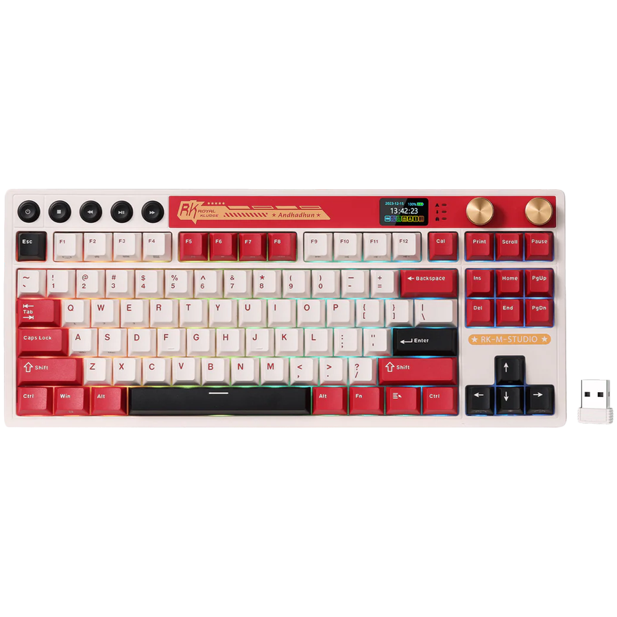 Tastatura mecanica, ROYAL KLUDGE M87, 75% 2,4 GHz/Bluetooth/USB-C 7500 mAh, Cream switch, red