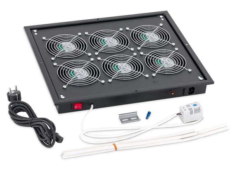 PANOU ventilatie TRITON pentru rack de podea 19″, 6 ventilatoare 230V/60W cu termostat, flux axial, Negru „RAB-CH-X05-X3