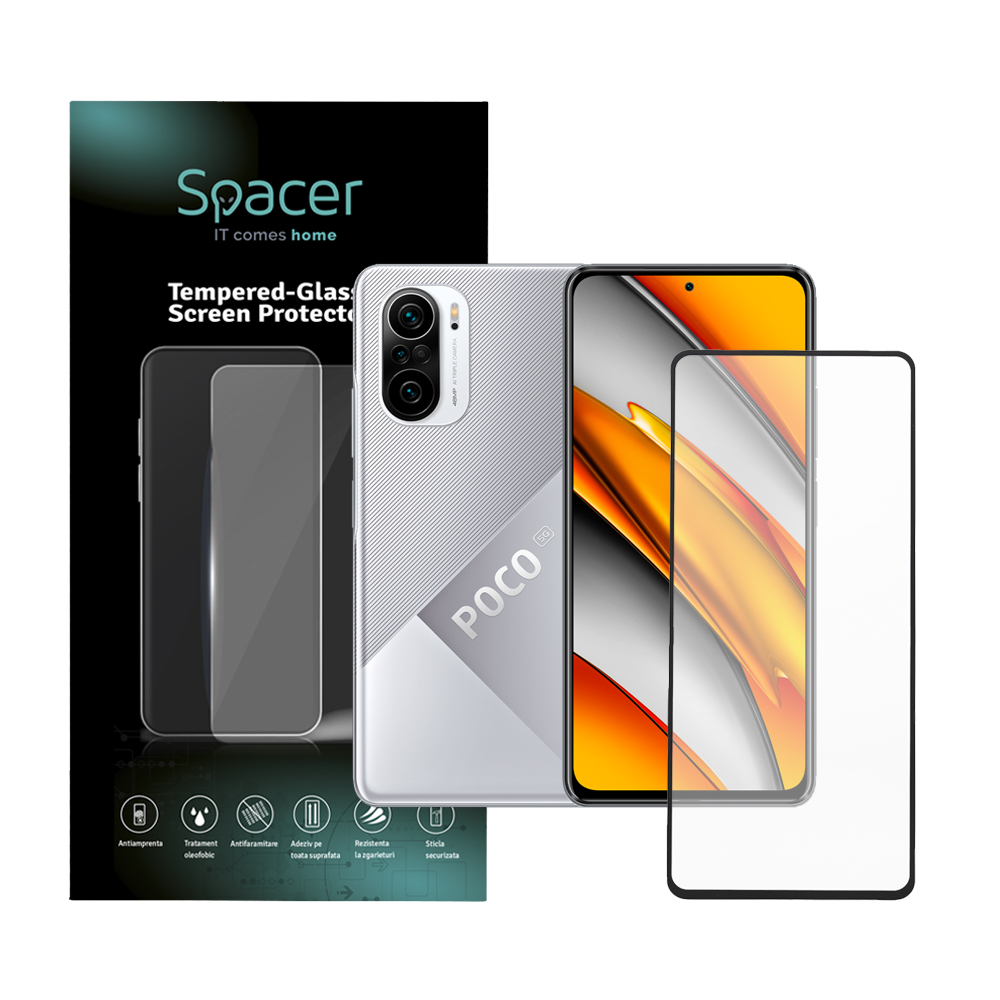 Folie de protectie Spacer pentru Xiaomi Pocophone F3 5G, sticla 9D, duritate 9H, Tempered Glass