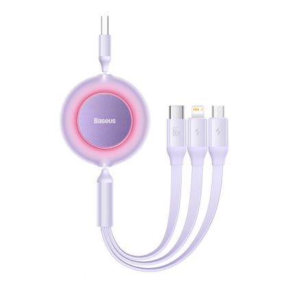 CABLU alimentare si date Baseus Bright Mirror 2, retractabil 3-in-1, pt smartphone,USB la Micro-USB+Lightning + USB Type-C 66W, 1.1m, violet „CAMJ010105” (timbru verde 0.18 lei) – 6932172609115