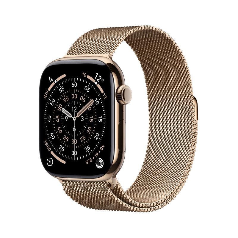 Apple Watch 11 GPS + Cellular, Carcasa Gold Titanium 46mm, Gold Milanese Loop – M/L