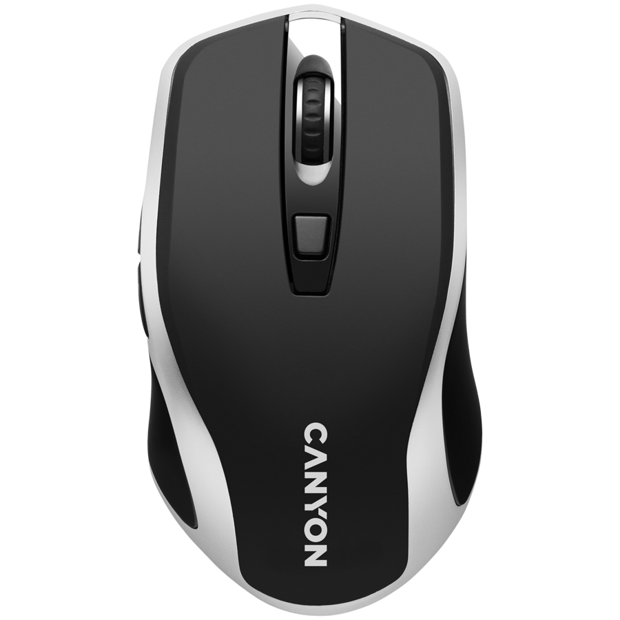 CANYON MW-19, 2.4GHz Wireless Rechargeable Mouse with Pixart sensor, 6keys, Silent switch for right/left keys,Add NTCDPI: 800/1200/1600, Max. usage 50 hours for one time full charged, 300mAh Li-poly battery, Black -Silver, cable length 0.6m, 121*70*39mm, 0.