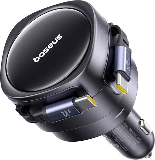 Baseus Enjoyment Max incarcator auto cu cabluri USB-C+USB-C 60W Negru 2 Baseus Enjoyment Max incarcator auto cu cabluri USB-C+USB-C 60W Negru - imagine 2