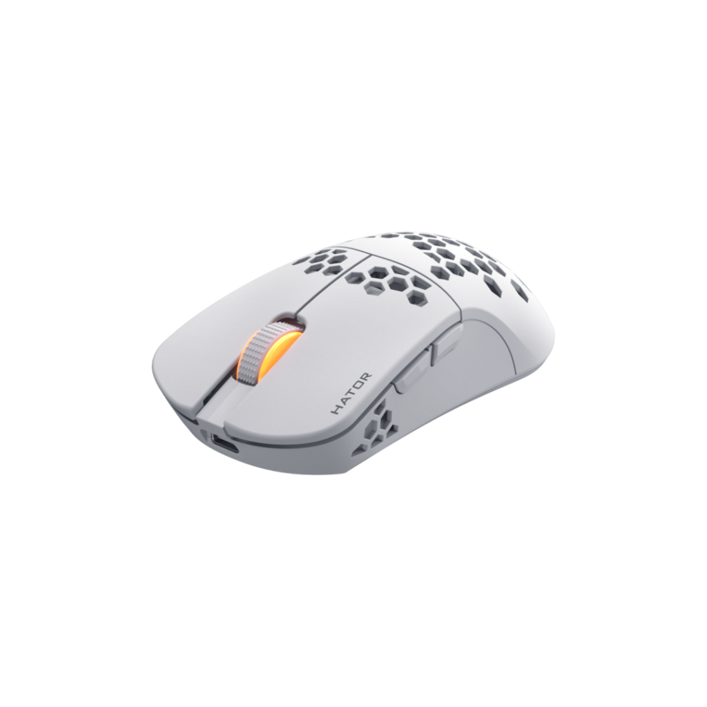 Mouse gaming wireless Hator Stellar Pro, 26K DPI, polling rate pana la 1000H, capacitate baterie 300mAh, durata deviata baterie in modul wireless pana la 18H (iluminare pornita), pana la 42 de ore (iluminare oprita), Alb