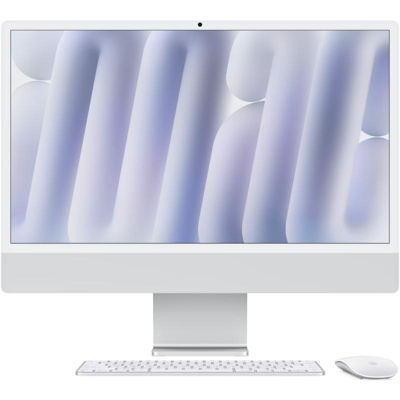Sistem Desktop PC iMac 24″ (2024) cu procesor Apple M4, 10 nuclee CPU and 10 nuclee GPU, 24″, Retina 4.5K, 16GB, 512GB SSD, Silver