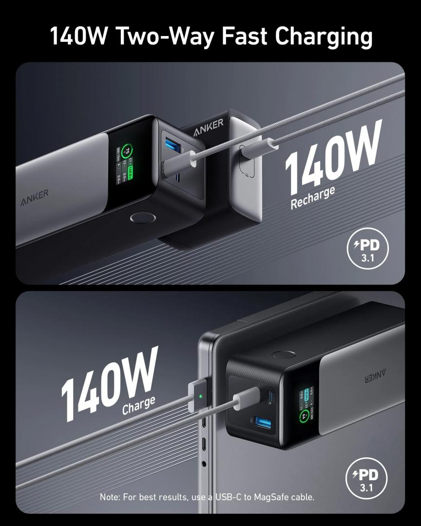 Baterie Externa 24.000mAh, 140W, 2x USB-C, USB-A, GaN Prime - Anker - Black 3 Baterie Externa 24.000mAh, 140W, 2x USB-C, USB-A, GaN Prime - Anker - Black - imagine 3
