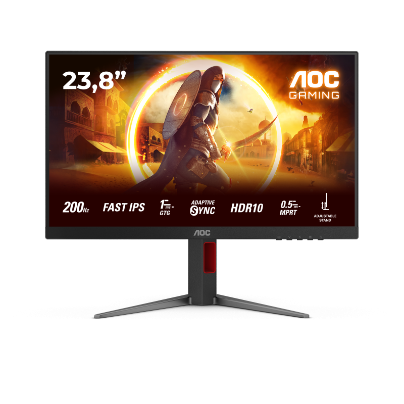 Monitor Gaming AOC 23.8″ Fast IPS FHD 1920×1080 200Hz 1ms (0.5ms MPRT) HDR10 FlickerFree Boxe 2Wx2 HA Pivot HDMI DisplayPort 24G4HA
