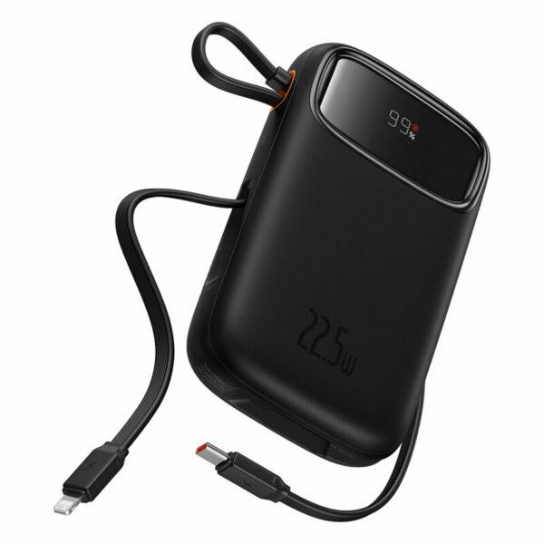 Acumulator extern Baseus Qpow2, 10.000 mAh, cablu dual USB-C si Lightning incorporat, Incarcare rapida, 22.5W, Digital Display, Negru 3 Acumulator extern Baseus Qpow2, 10.000 mAh, cablu dual USB-C si Lightning incorporat, Incarcare rapida, 22.5W, Digital Display, Negru - imagine 3