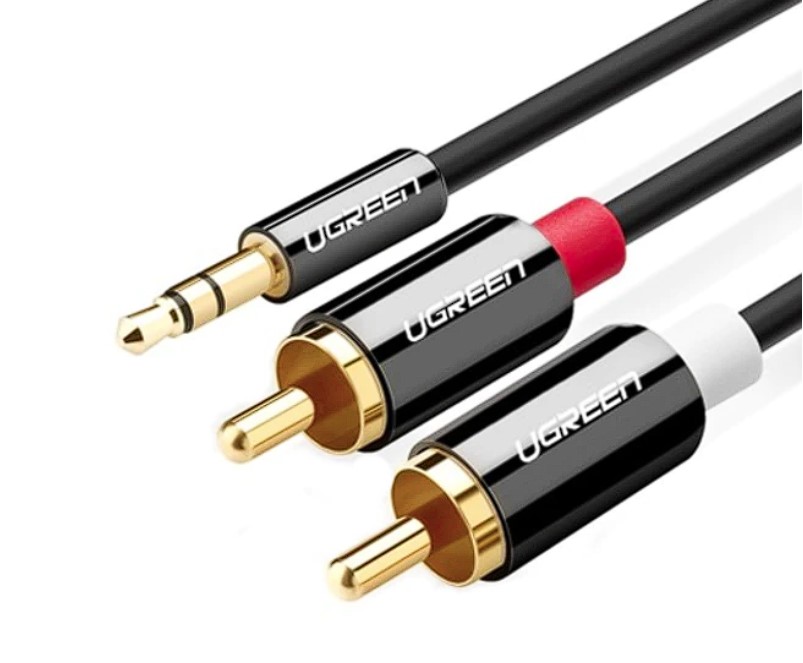 Cablu Audio Ugreen AV116 Jack 3.5mm la 2 RCA 1m, Black