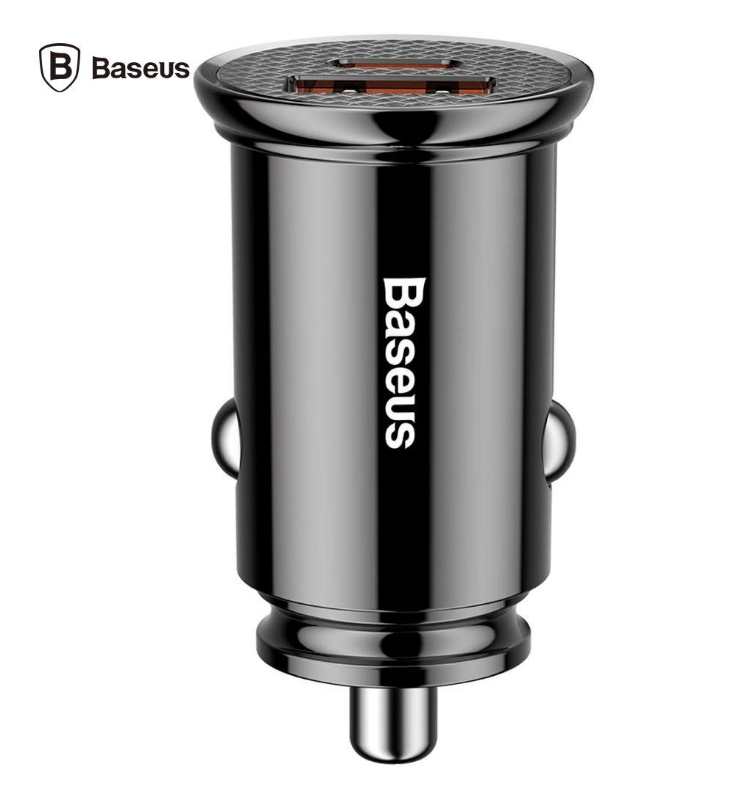 Incarcator Auto Baseus Dual Port 30W USB si Type-C Black (5A max, PD3.0, QC4.0+)