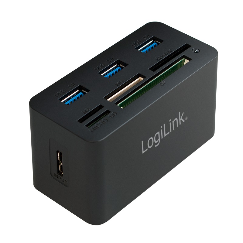 HUB USB 3.0 LOGILINK, 3 USB, SD, MicroSD, M2, MS Duo/Pro, CF, negru
