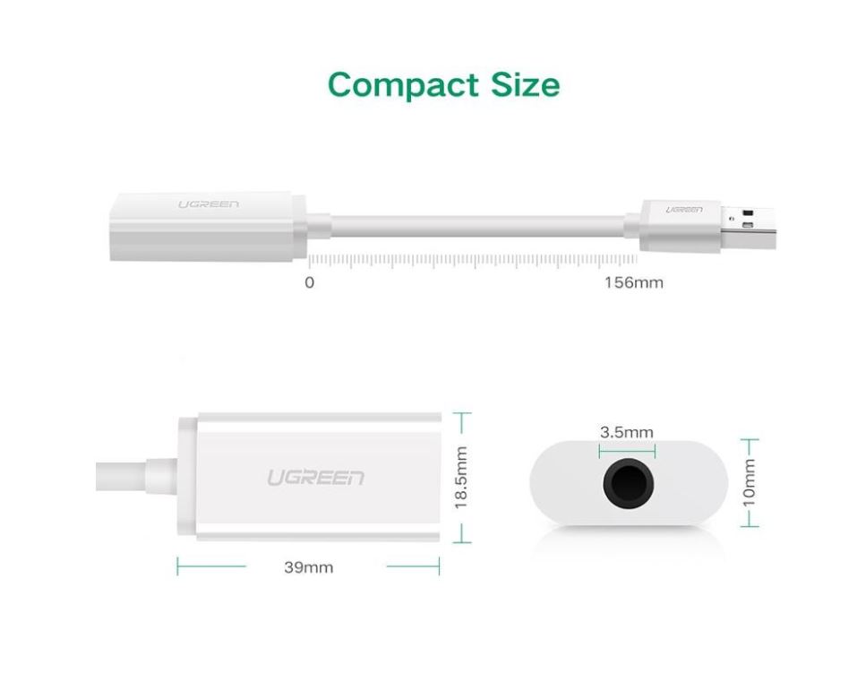 Adaptor Audio Ugreen US206 Jack 3.5mm la Usb, alb 2 Adaptor Audio Ugreen US206 Jack 3.5mm la Usb, alb - imagine 2
