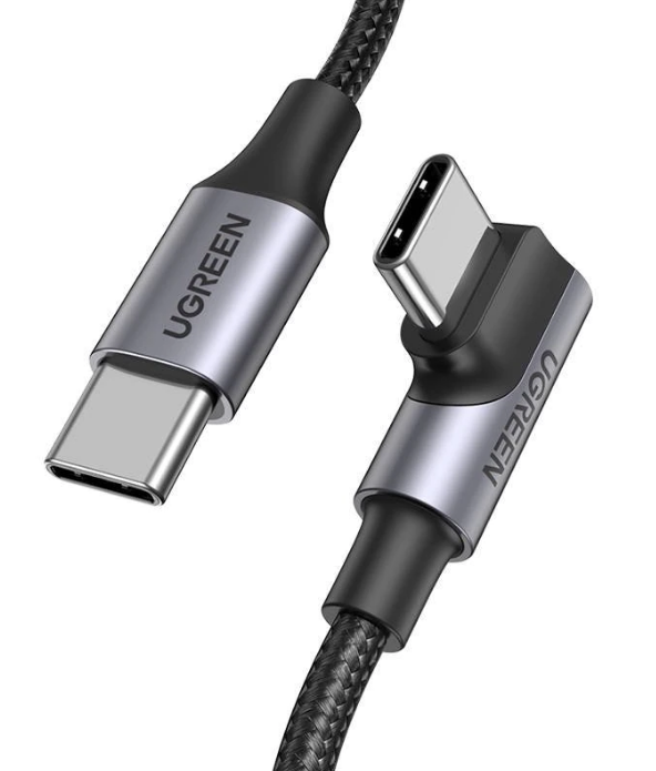 Cablu alimentare si date Ugreen, Fast Charging,, USB Type-C la USB Type-C 100W/5A Angled 90° braided 1m, Negru