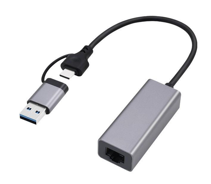 Adaptor de retea Gembird (A-USB3AC-LAN2G-01) 2,5 Gigabit, intrare USB-C/USB-A, conector de iesire RJ45, carcasa metalica, cablu de 15 cm