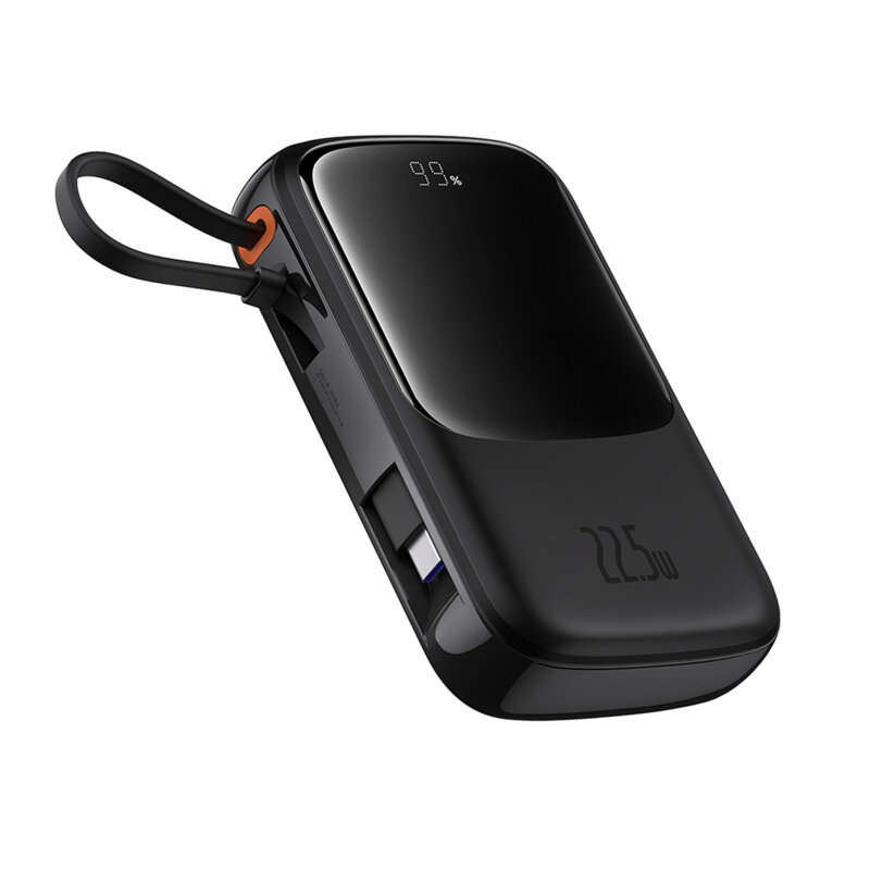 Acumulator extern Baseus QPow Pro+ 10000mAh, 22.5W, Lightning, 2xType-C, USB, cablu USB-C, Negru