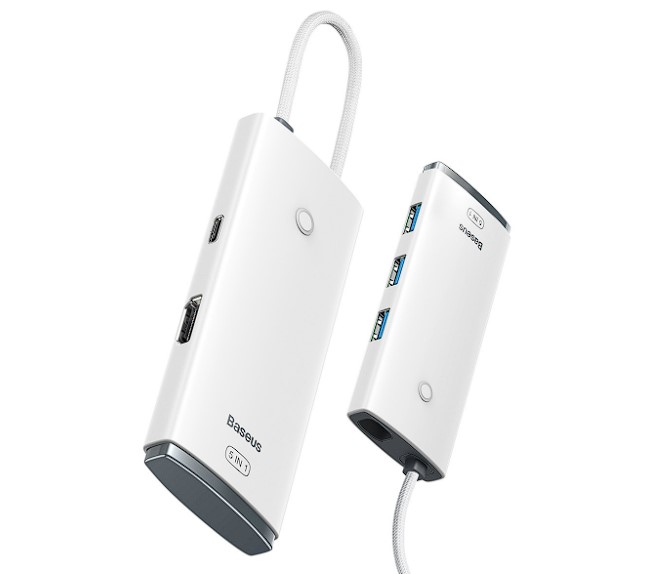 Hub USB Type-C Baseus Lite, USB 3.0 x 3 – USB Type C x 1 – HDMI x 1 (4K/30Hz), Alb WKQX040002