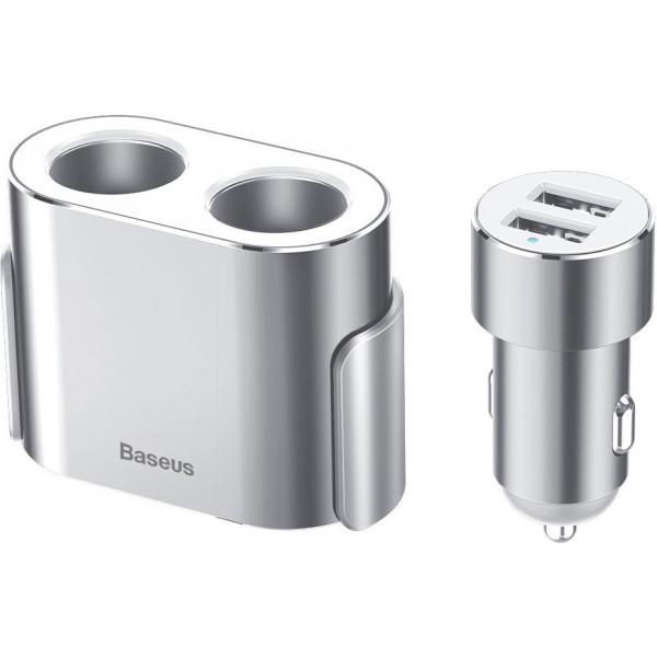 Incarcator auto Baseus High Efficiency, 80W, 2xUSB 3.1A, 2x extensie bricheta Argintiu