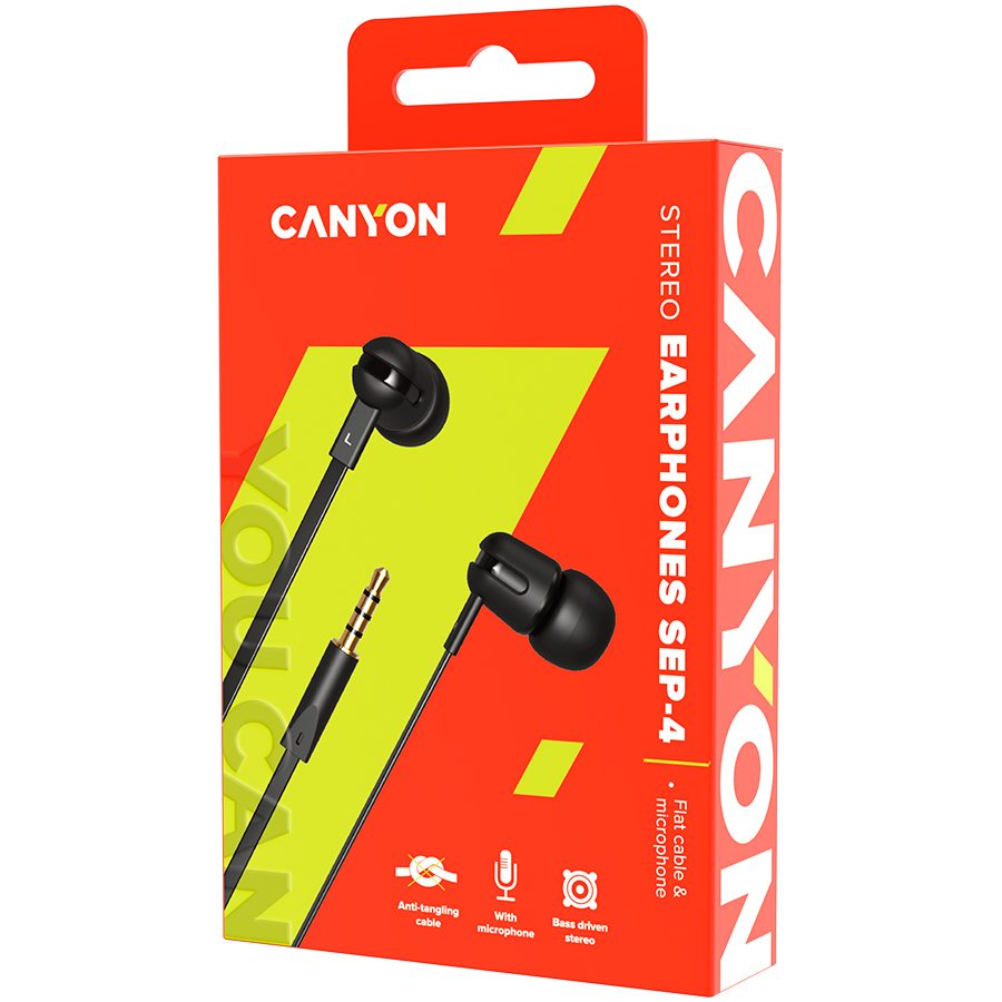 Casti cu fir in-ear, Canyon, CNS-CEP4B, cu microfon, Negru 3 Casti cu fir in-ear, Canyon, CNS-CEP4B, cu microfon, Negru - imagine 3