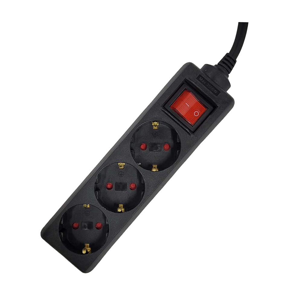 Prelungitor SPACER, Schuko x 3, conectare prin Schuko (T), cu intrerupator cablu 1.5 m, 16 A, protectie copii, negru