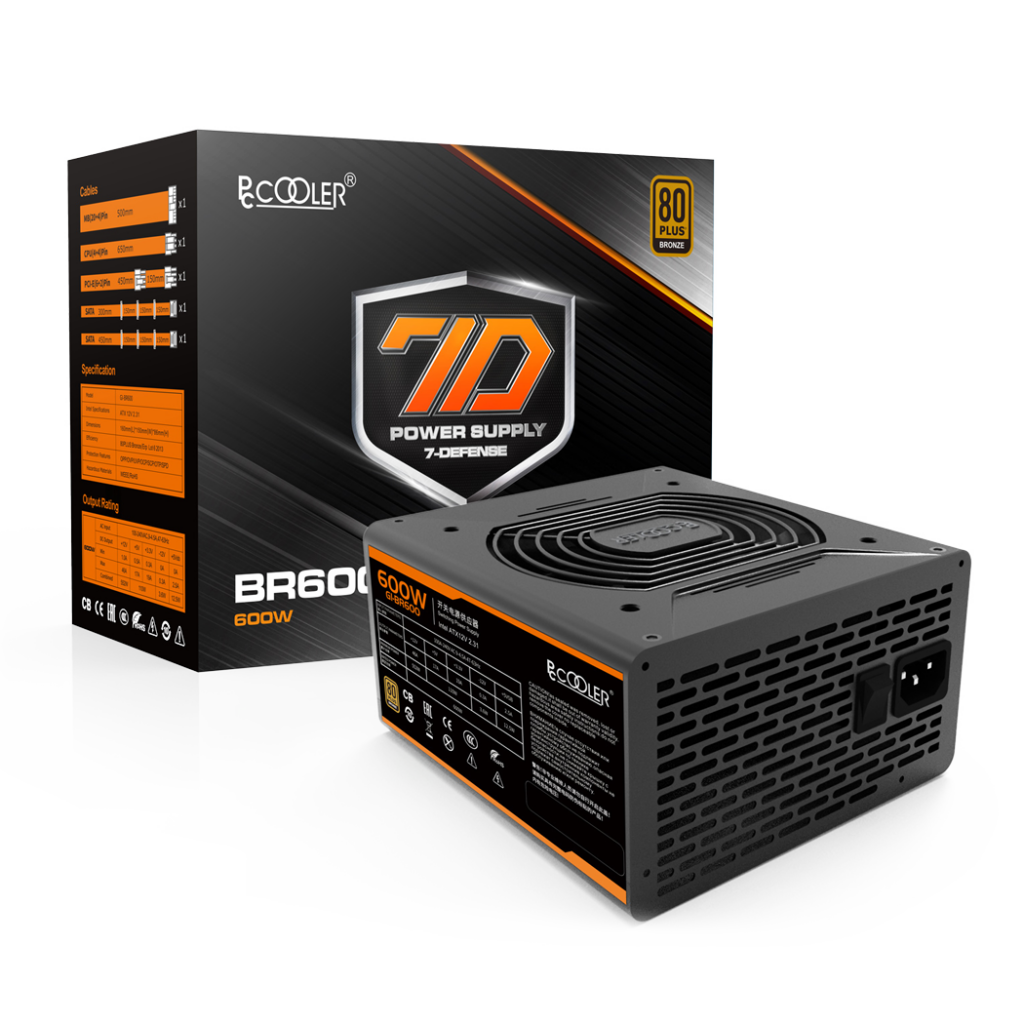 Sursa Pccooler 600W real GI-BR600, ventilator 120mm PWM, 80 Plus Bronze, 2x PCI-E 6+2, 6x S-ATA